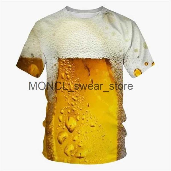 Herren-T-Shirts Interessantes 3D-Bier-gedrucktes T-Shirt für Herren Personalisierte Festival Grafik Casual Kurzarm Summer Top H240408