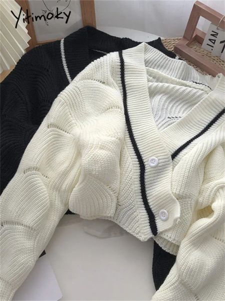 Spezza di felpe yitimoky Crop Cardigan Swater Women Criss Cross White Black Jumer Bull