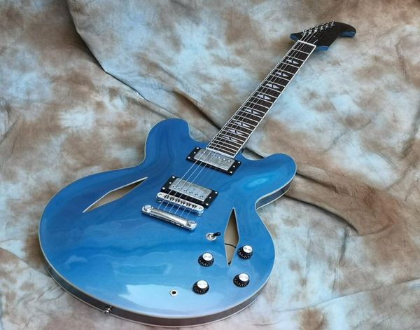 Custom Shop Dave Grohl DG 335 Metallic Blue Semi Hollow Body Jazz E -Gitarre Guitarra Dual Diamond Löcher Split Diamond Pearlo8463107