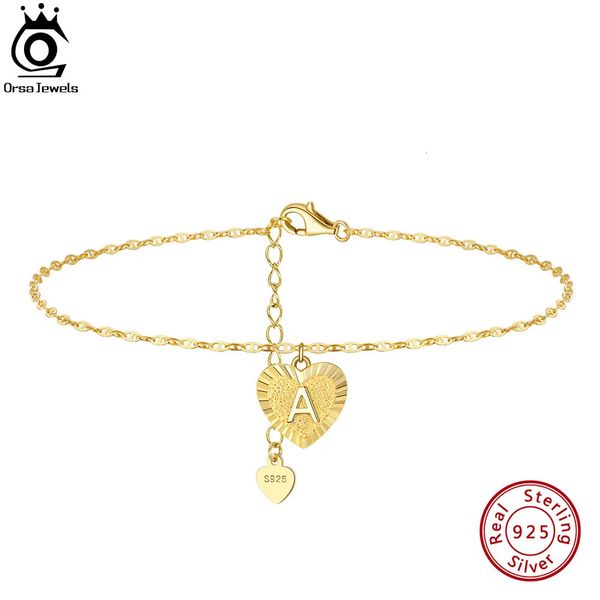 Orsa Gioielli 925 Sterling Silver iniziale Bracciale alla caviglia del cuore per donne Lettera di marinaio Fashion Letter Anklets Jewelry SA32 240408