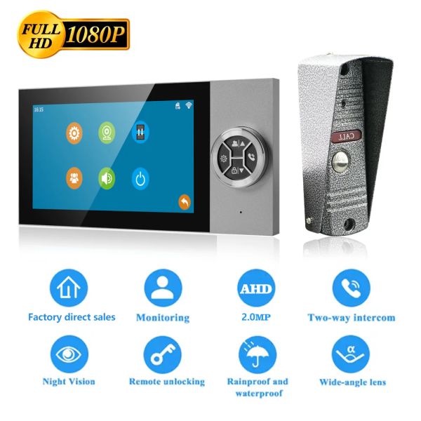 Intercom 7 -дюймовые проводные видео -интерком -системы, 4 Wirevideo Doorled Doorshy System, AHD Комплекты для виллы