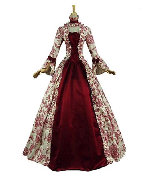 Ultima donna S5XL Donna Vintage Abito medievale Elegante Principessa Costumi Victorian Bell Sleeve Floral Abito da sera14222754