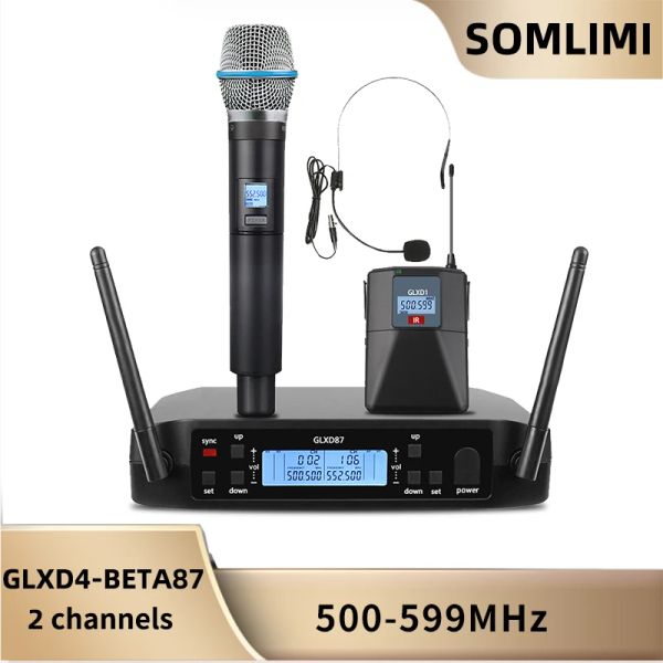 Mikrofone Somlimi 500599MHz GLDBET87 Professionelles drahtloses Mikrofon Dual Channel Sprachunterrichtsbühne Performance Headset Lavalier