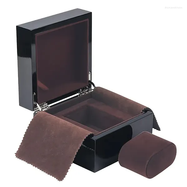 Caixas de relógio High Quanlity Black Lacqued Wooden Caso High-end Brand Display Square Gifts Logipo personalizável