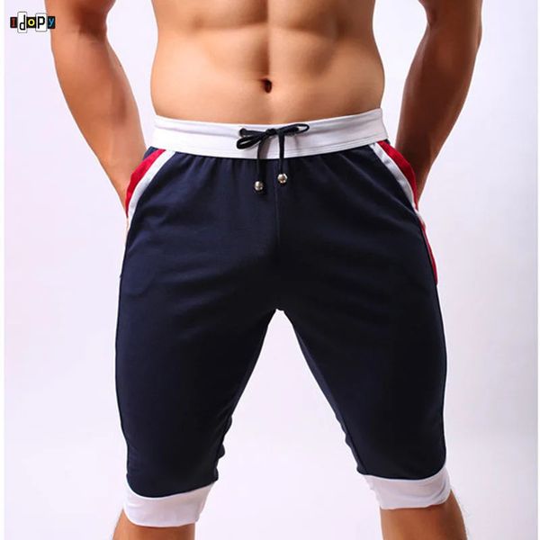 Idopy Summer Men's Beach Şort Marka Makilesi Nefes Alabbe Drawstring Torbası Seksi Üç Çeyrek Spor Giyim Erkek 240402