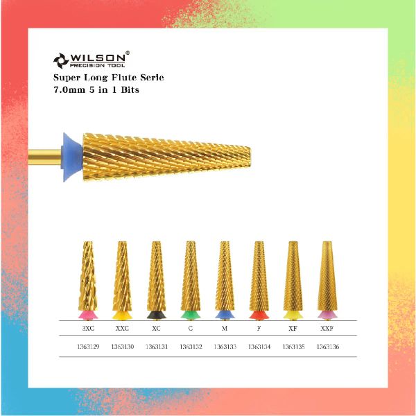 Bits Wilson Super Long Flute Serie 7,0 mm 5 in 1 Bit (Kreuzschnitt) Nagelbohrer Bits Entfernen Sie Gel Carbid Manicure Tool Zubehör Heißverkauf