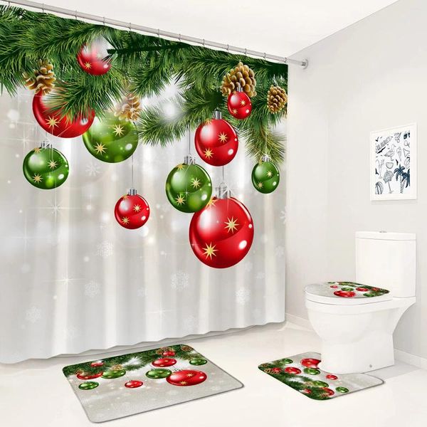 Tende per doccia set tende natalizie set di pino verde ramo di Natale palla fiocchi di neve arredamento bagno decorazioni da bagno non slitta