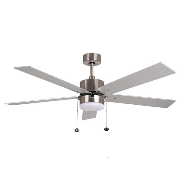 PC552 Modern Fan de cilindro de níquel escovado de 5 lâminas com lâminas reversíveis e kit de luz Kelvin selecionável - design elegante com opções de iluminação ajustável