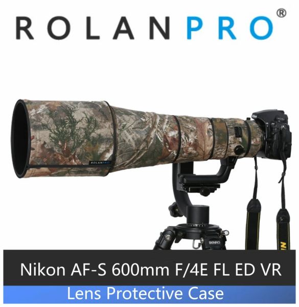 Câmeras Rolanpro Lens Camuflage Coat Rain Tampa para Nikon AFS 600mm f/4e fl e lente VR Lente de proteção Lens Casaco para Nikon Câmera