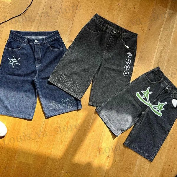 Shorts masculinos de verão moda casual y2k hip hop jeans shorts 2023 novo harajuku punk rock ginásio shorts machos vintage kn comprimento solto calça praia t240408