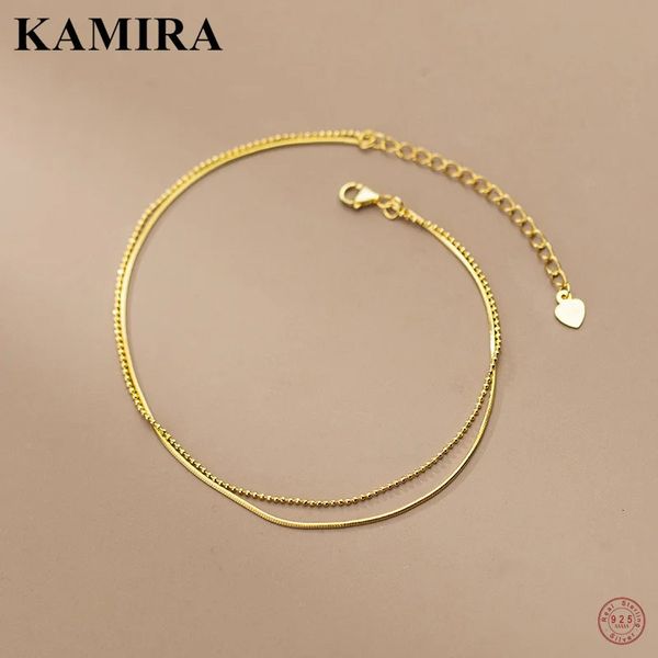 Kamira Real 925 Sterling Sterling Silver Vintage semplice perle a doppio strato perle a campana osseo serpente per le donne matrimoni 18k oro oro gioielli fine 240408