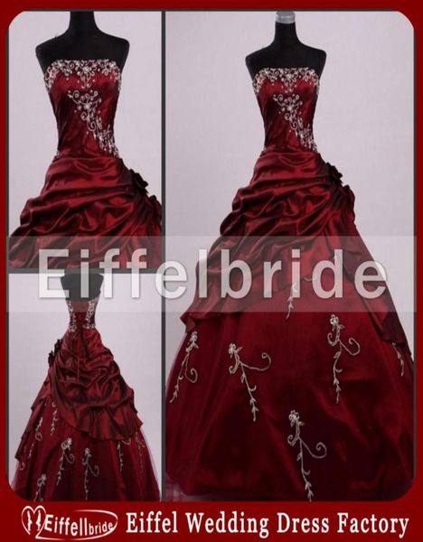 Ball Hown Prom Платье вышивка Taffeta Burgundy Quinceanera Dressessions Классические пухлые темно -красные платья для вечеринок высококачественные Custom4189610