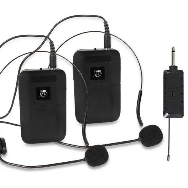 Microfones portáteis sem fio VHF MIC LAPEL CLIP Microfone com transmissor receptor Dois canais conexão automática