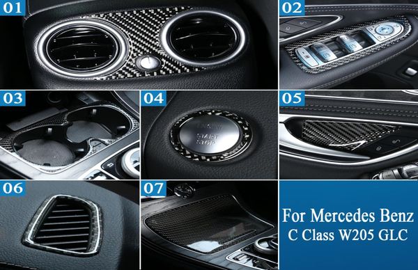 Adesivo per rivestimento del pannello di scarico dell'aria condizionata per aria posteriore in fibra reale per Mercedes Benz C classe W205 GLC Auto Accessorio interno 7998599