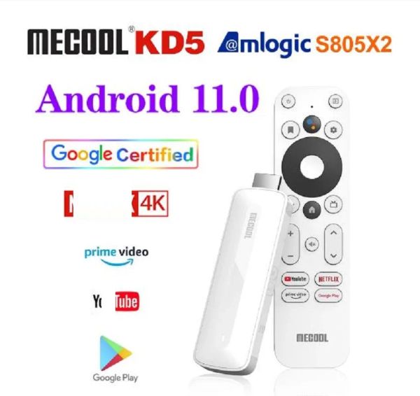 Box Mecool Android 11 TV -Stick KD5 mit Amlogic S805X2 BT 5.0 WiFI 2,4G/5G 1+8G mit Google Certified Mini Media Player