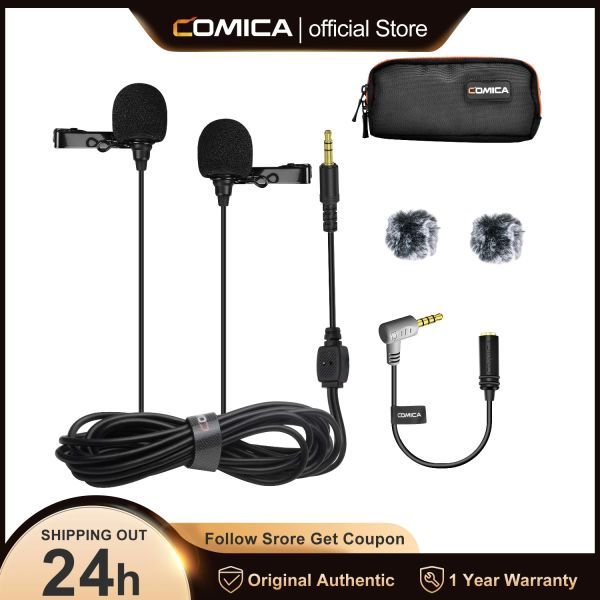 Микрофоны Comica CVMD02B Dualhead Lavalier Microphone Condenser Microphone Omnidectional Double Lav для телефона для камеры телефона GoPro