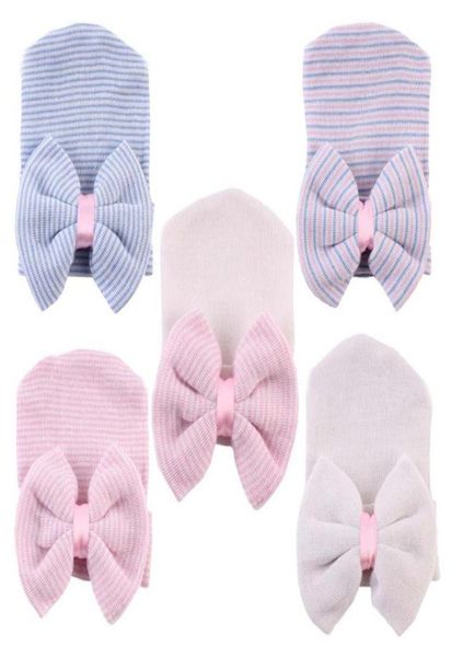 Acessórios para o cabelo nascidos chapéu de bebê criança chapéus quentes tampas listradas de algodão macio garotas brancas meninas grãos de arco para 06m5151086