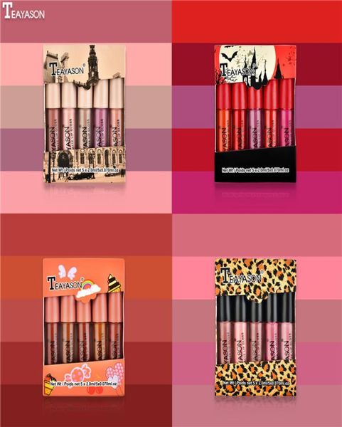 Макияж Teaason Lips Set Mini Matte Liquid Lipstick Lipkit Lip Gloss 5pcs Nude Color Make Up Make Up 4 Styles9702319