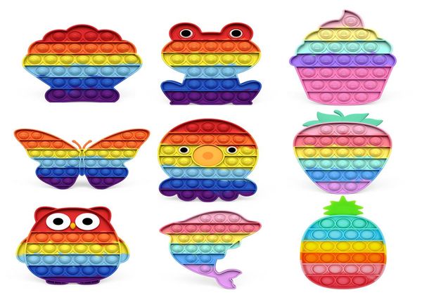 IT -Spielzeug Push Blase Regenbogen Tier Eulen Dinosaurier Delphin Es Regenboog Stress Relief Spielzeug Pit Kinder Geschenke 3610017