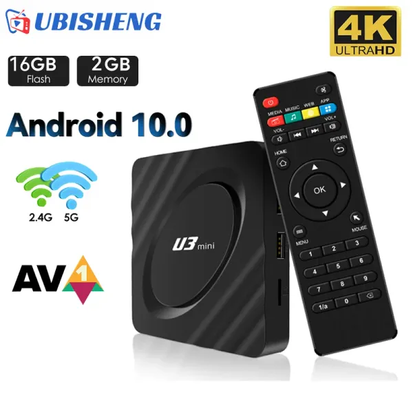 Box Ubisheng Android Smart TV Box Dual WiFi 4K HD Media Player Amlogic S905W 2GB 16GB HDR10 BT Schermo wireless Casting Set Top Box