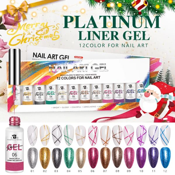 Gel Bozlin 8ml Nagelkunst Gel Politis Kit abtropfen Sie UV LED Gel Nagellack halb dauerhaft Platin -Liner Gel Set Lack Nail Art Design