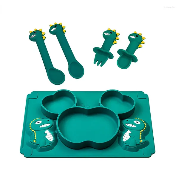 Ciotole baby silicone succhiaio a succhiatore tazza di bocce ciotole bavaglini set di forchette per tavoli non slip per bambini