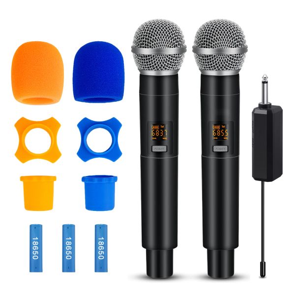 Microfones Heikuding Battery Recarregável Sistema de Microfone sem fio MICL MICL para microfone recarregável de karaokê com traje de proteção