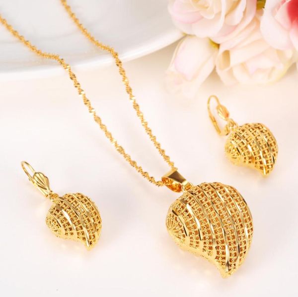 Gioielli a sospensione per il cuore Set di orecchini classici Set 24K Giallo Solido Gold GF Arabo Africa sposa da matrimonio039S Dowry8972480