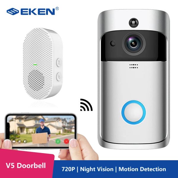 Дверь звонок eken v5 wifi дверной звонок Smart IP -видео интерком -видео видео дверь дверь Дверь Дверь Колокол камера для квартир IR тревога беспроводная камера безопасности