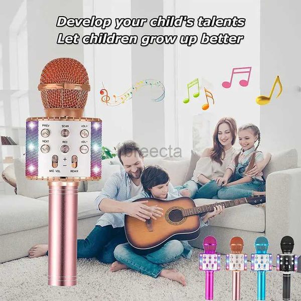 Microfones Childrens Kid Bluetooth Speaker Bluetooth Professional Full Karaoke Microfone Voice Changer Gravador de som com microfone sem fio 240408