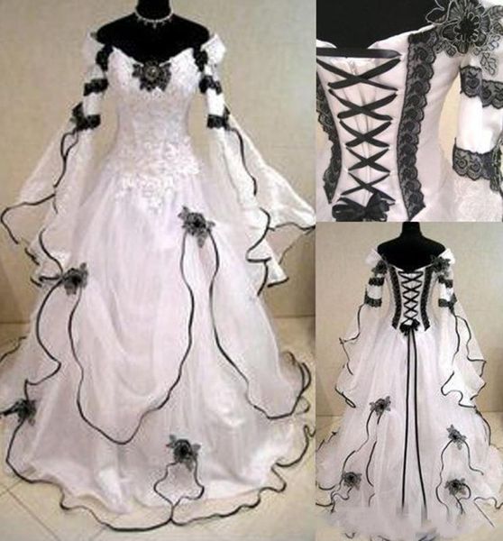 Abiti da sposa gotici vintage plus size gothic con maniche lunghe in pizzo nero corsetto da treno da sposa per giardini per giardino coun9435699