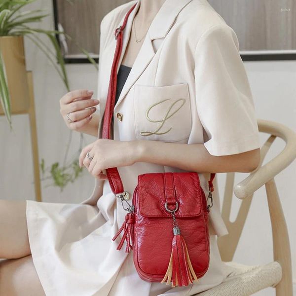 Umhängetaschen Frauen Mode Quasten PU Leder Solid Color Crossbody Messenger Bag Ladies Casual Small Handy Handy Handtaschen