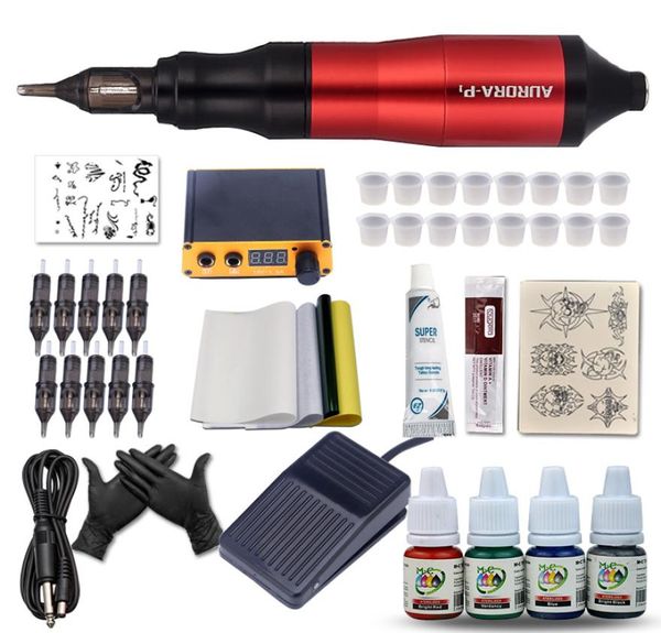 Kit tatuatore a penna rotante professionale 4 colori inchiostri neri set LCD Mini Potenza permanenti Forniture per trucco permanente 7624241