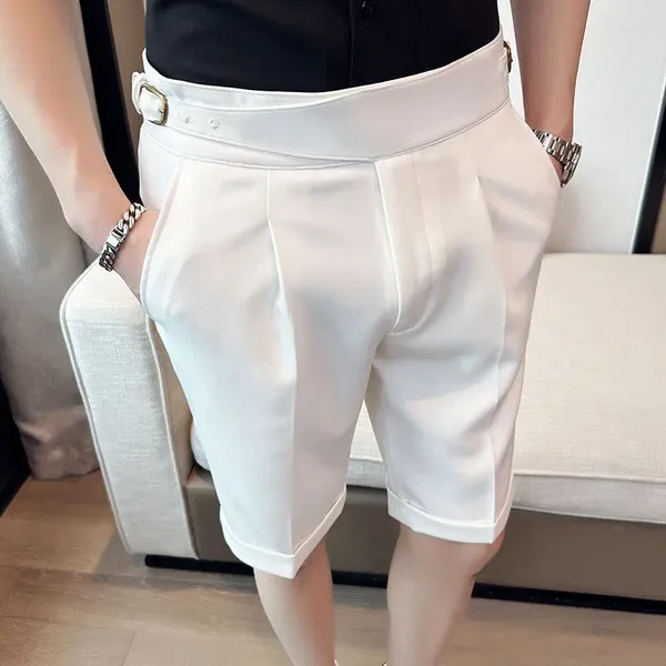 Shorts maschile 2024 Summer Solid High Wate Uomini British Slip Fit Business Casual Formal Pant Streetwear 29-36