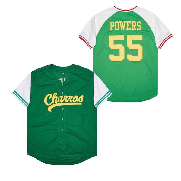 Men's Polos Men Jerseys de beisebol no mexicano charros 55 Kenny Powers de alta qualidade esportes ao ar livre bordando azul novo azul verde