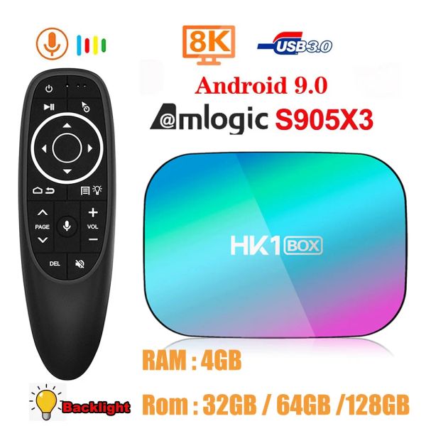 Box Smart 8K Android 9 TV Box x3 S905X3 Quad core Google Player 4G 128G 2.4G/5G WiFi 1000M LAN Set Top Box Pk X96 Max + Ricevitore TV