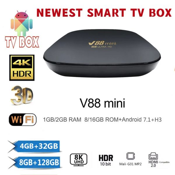 Box 2022 Nuovo V88 Smart TV Box Android 12 Allwinner H3 Quad Core 2.4G WiFi 8K Set Top Box 8GB+128GB Media Player H.265 Home Theater