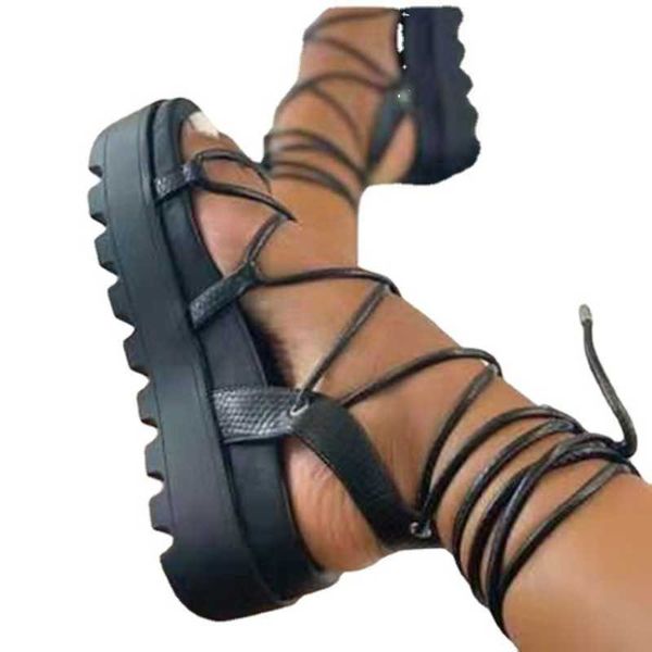 HBP não-marca DropShipping Moda personalizada Mulher Gladiador Sandálias Ladies Sapatos de cunha Lace Up Sandals de plataforma de tiras cruzadas