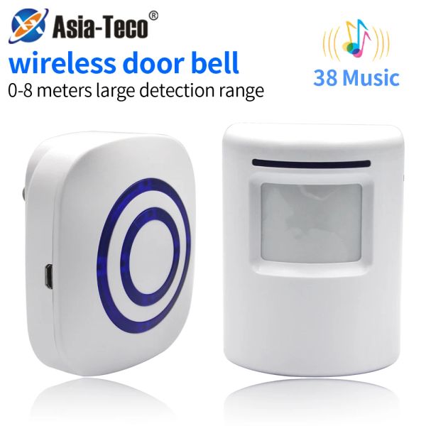 Campainha de campainha inteligente Sensor infravermelho Detector de movimento automático Wireless WireBell Market Home Home Welcome Door Bell 38 CHIME EU Plug dos EUA