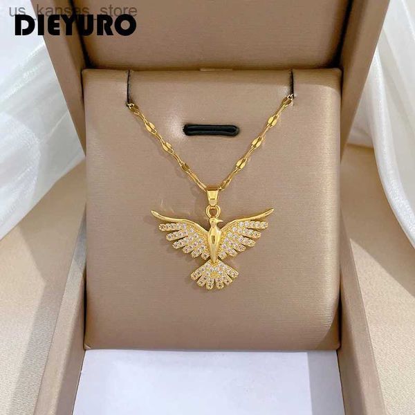 Подвесные ожерелья Dieyuro 316L из нержавеющей стали Phoenix Eagle Pendant Collece для женщин и девочек 2023 Новые тенденции ожерелья Цепочка ювелирные ювелирные украшения 240408