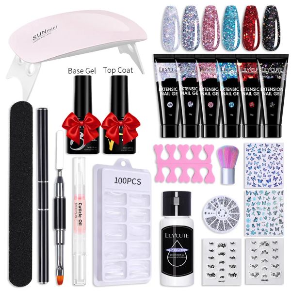 Kits Lilycute Nail Extension Gel Set 6W UV LED -Lampe 15 ml Schnellverlängerung Nagel -Kit mit Einweichen der Slip -Lösung Full Maniküre Set