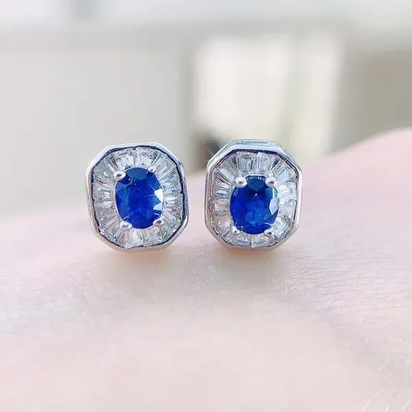 Orecchini per borchie Naturale Vero Blue Sapphire Oreger Stile di lusso 0,35CT 2pcs gemma 925 gioielli fine in argento sterling L243120