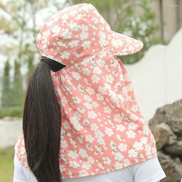 Breite Krempe Hüte Blumen Frauen Sonnenhut tragbare Gesichtsmaske Ausschnitt Sonnenschutzmittel Bucket Farm Work Cap Cover Klettern