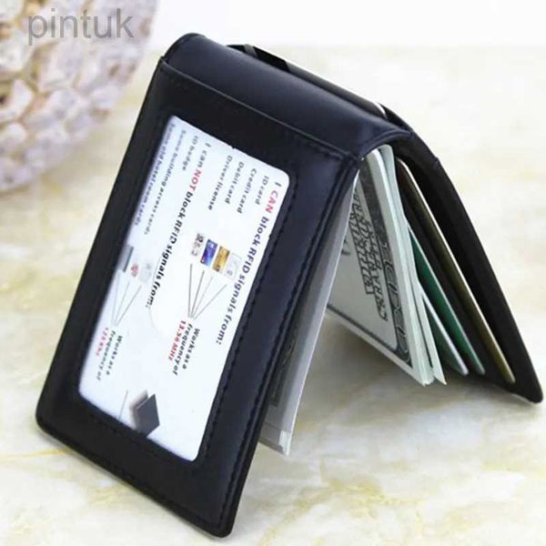 Money Clips RFID Mens Leather Slim Bifold Money Clip Front Pocket Holder Holder 240408