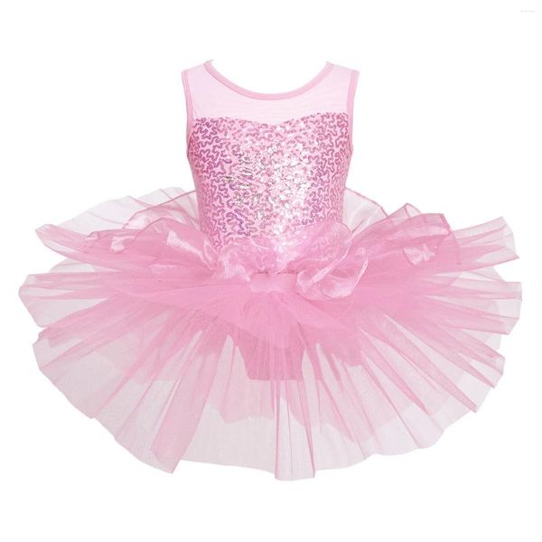 Bühne Wear Kids Ballerina Fairy Party Kostüme Mädchen ärmellose glänzende Pailletten Ballett Tutu Kleid Danz Gymnastik Lotard