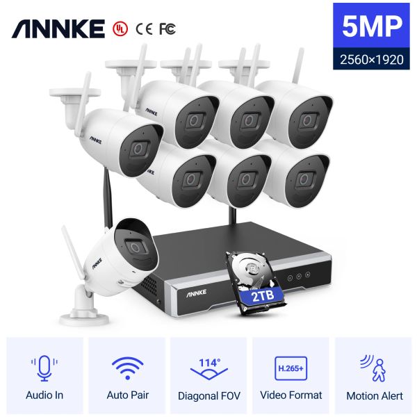 System Annke WS500 H.265+ 5MP Wireless CCTV -System 8CH NVR Videoüberwachung Kit Zwei -Wege Audio WiFi 8/4PCS IP -Überwachungskamera 2.8mm