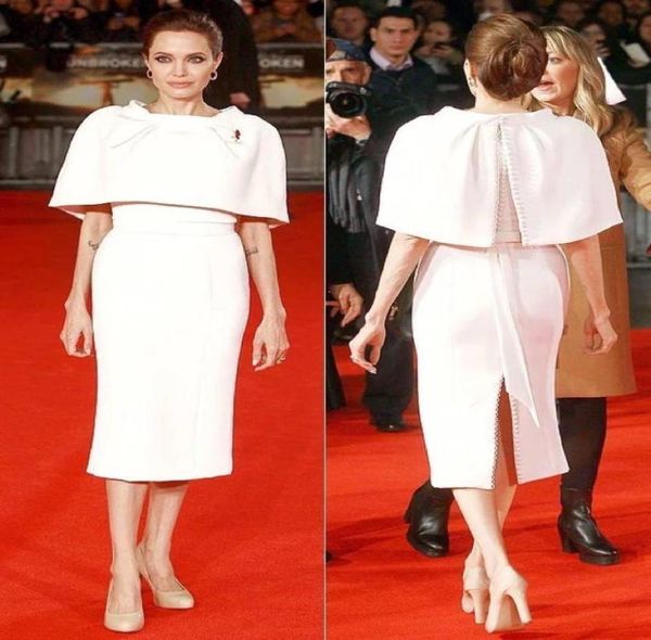 Анджелина Джоли оболочка колена выпускные платья с накидкой для шейки с задними срезами, знаменитые платья с красной ковровой дорожкой Короткие формальные вечерние G4153298