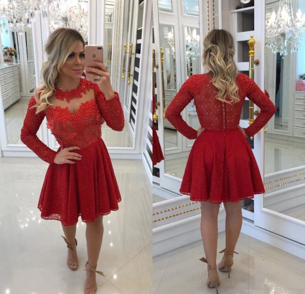 Kleider billig kurz eine Linie Spitze Applikat Homecoming Kleid Red Vintage Junioren Süße 15 Abschluss Cocktail Party Kleid Plus Size Custom Ma