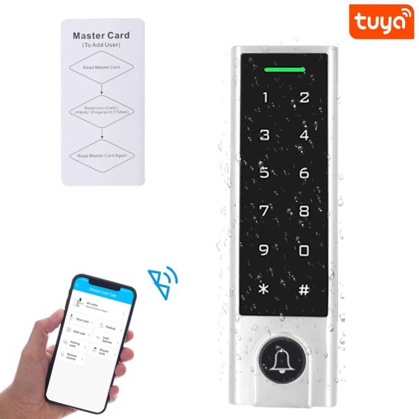 Клавиатуры Bluetooth Tuya App Controler Controller IP66 Водонепроницаемый 125 кГц управление доступом к RFID Добавить пользователи DEDETE USER BY APP 1000 USER 100 Пользователь приложения