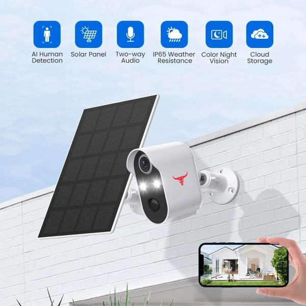 Telecamere Solar Camera WiFi Video 2MP Video AI Rilevamento umano a due vie Sicurezza audio CCTV IP telecamere con pannello solare